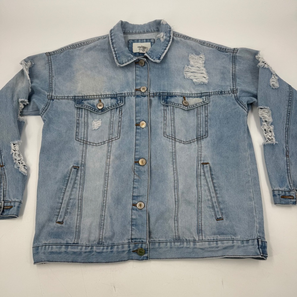 Forever 21 Distressed Denim Jean Jacket‎ Size M - Rips, Shredded, Light Wash